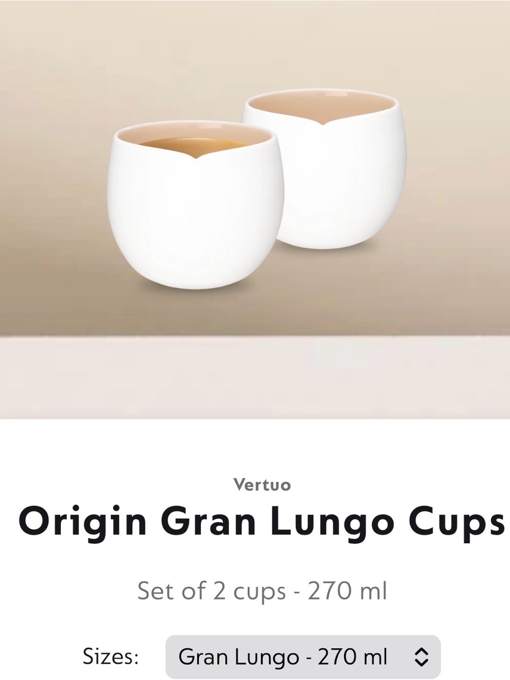 Nespresso Origin Gran Lungo Cups - White (Set of 2)